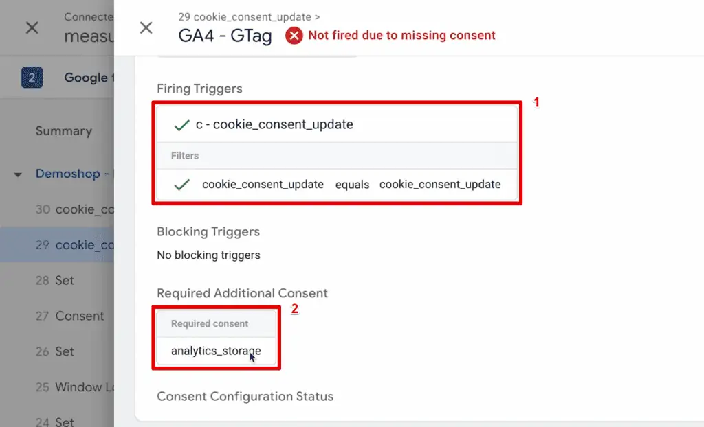 Gtag with correct firing triggers blocked by missing consent