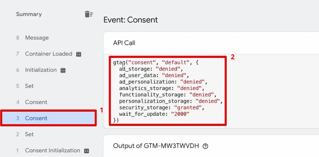 Initial consent event API calls