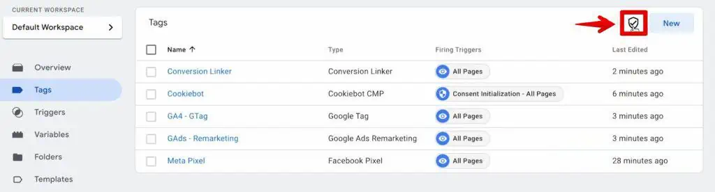 Opening the GTM consent overview