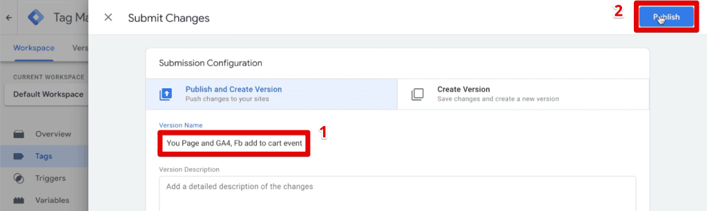 Publishing a version of the GTM container