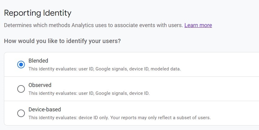 Reporting identity options