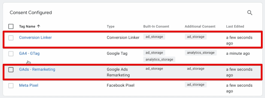 Requiring ad_storage as additional consent for the conversion linker and remarketing tags