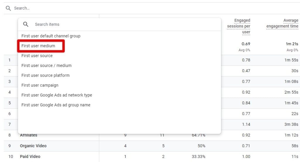 Selecting the First user medium