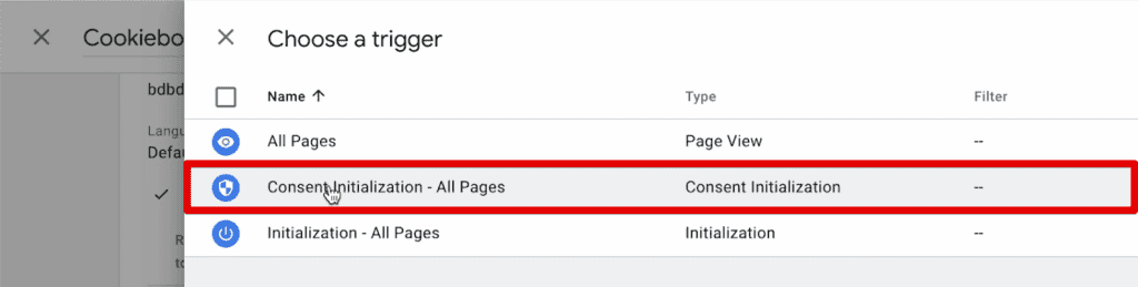 Selecting the consent initialization trigger