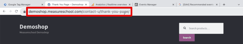 Thank you page URL