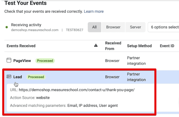 The successful processing of the lead event