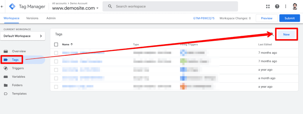 Creating a new tag in GTM