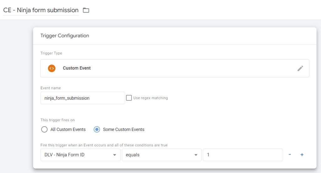 Custom event trigger with form ID condition
