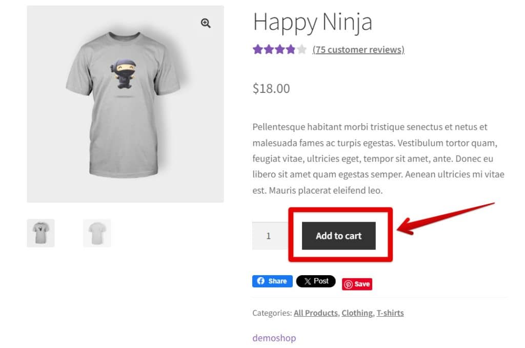 Demo shop add to cart example