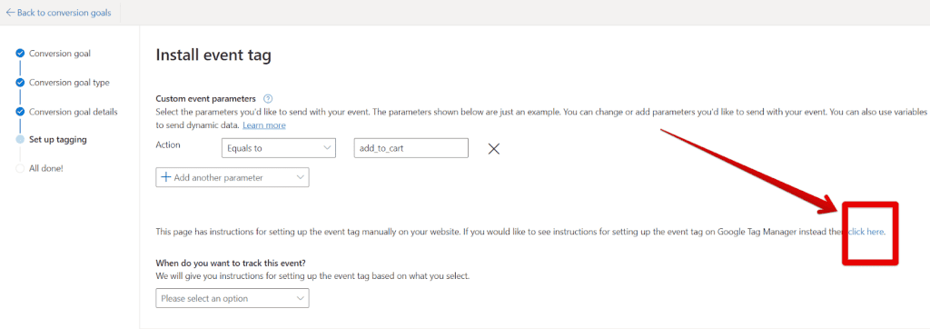 Event tag instructions on Google Tag Manager