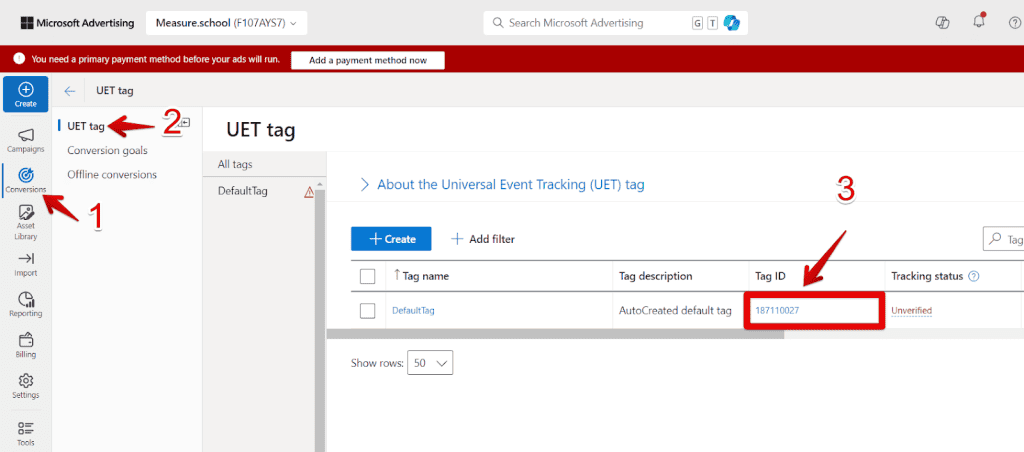 Finding the UET Tag