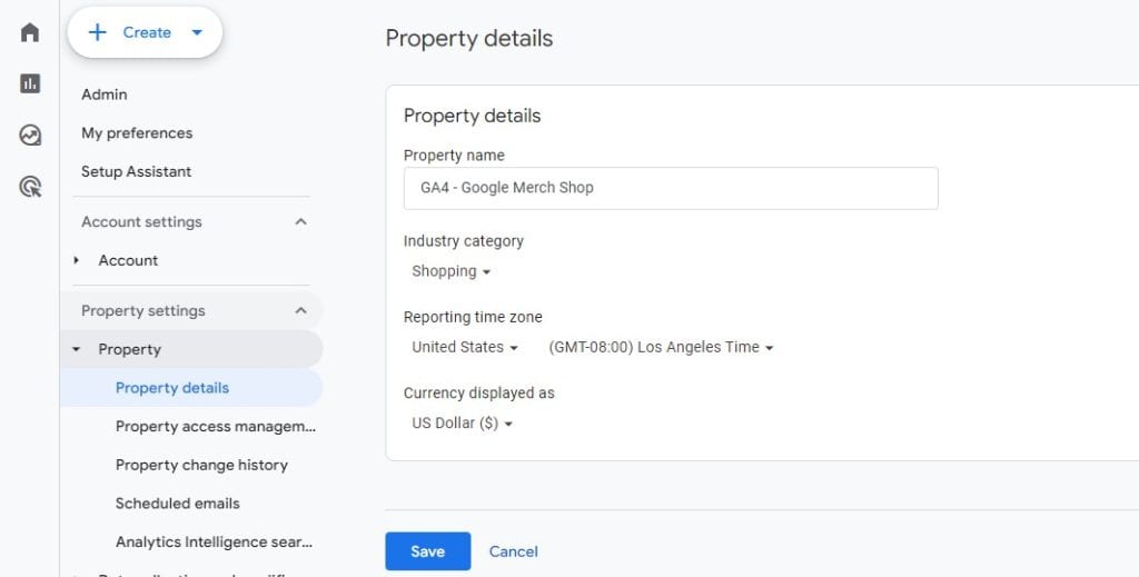 GA4 property details example