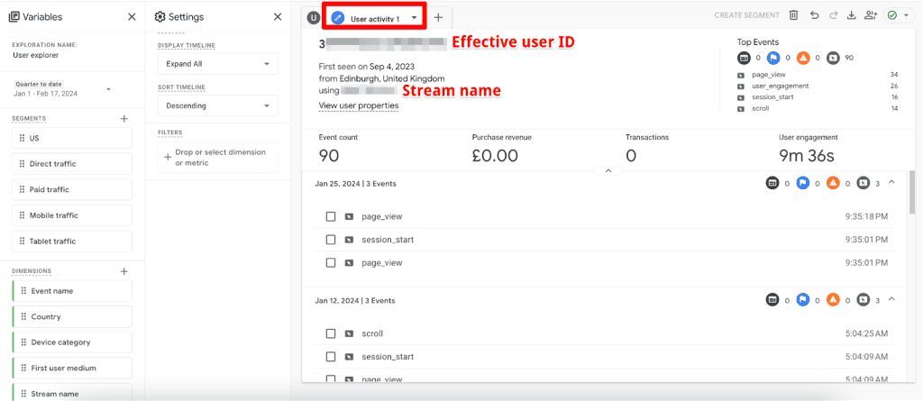 Individual user activity details