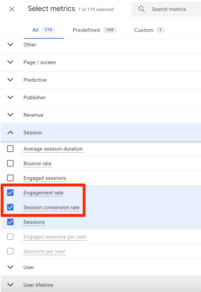 Metrics for User Explorer report