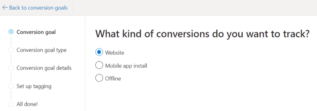 Select website conversion tracking