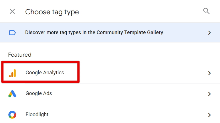 Selecting the Google Analytics tag