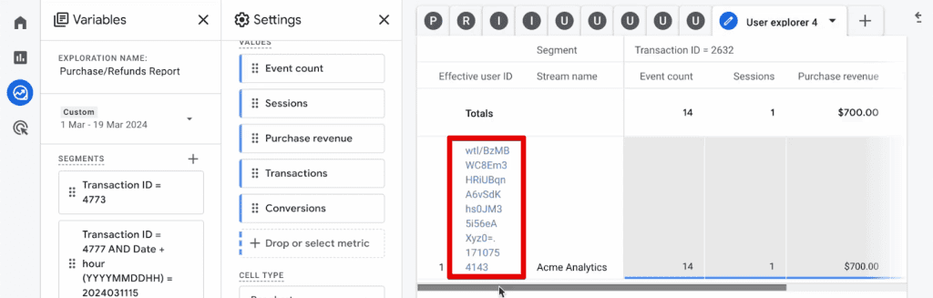 Client ID in the Effective User ID column
