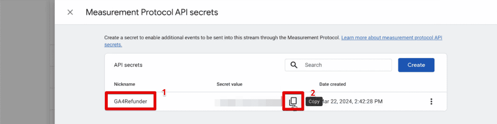 Copying the measurement protocol API secret