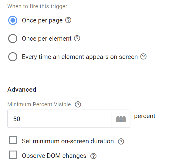 Elemental visibility trigger firing frequency and advanced settings