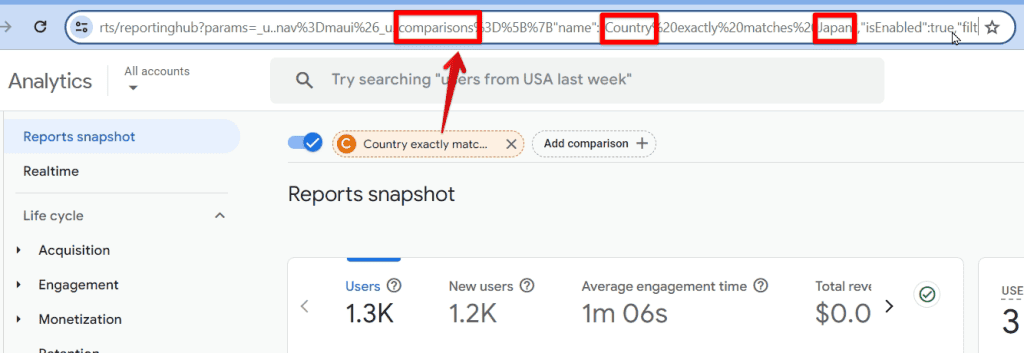 Comparisons via the report link