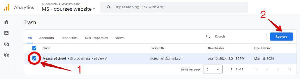 Restoring an account