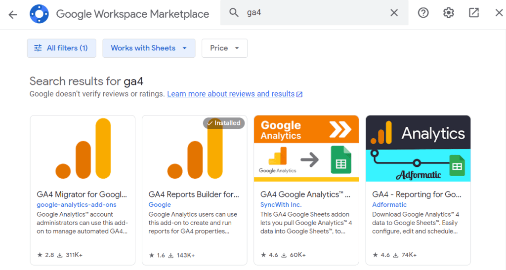 Selecting an add-on in the Google Workspace Marketplace
