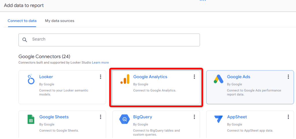 Selecting the Google Sheets connector