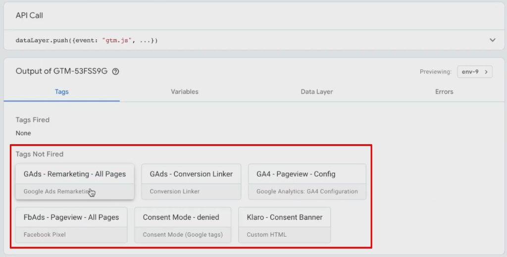 Analyzing fired and non fired Tags in the GTM preview window