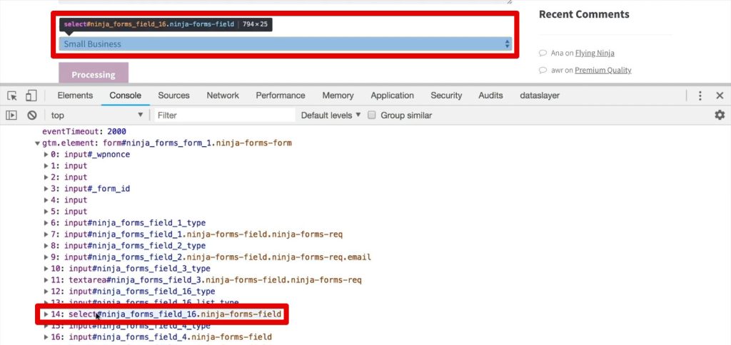 Company size input field in the data layer