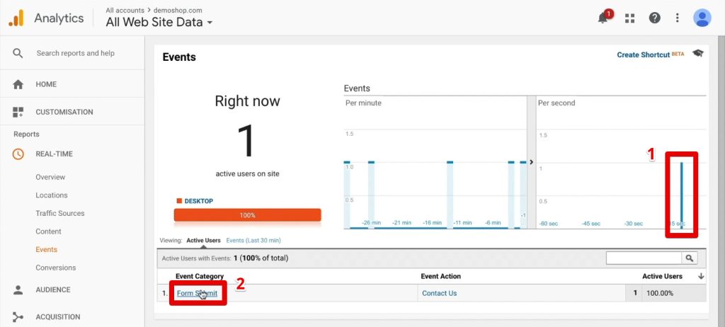 Form submit event in the real-time reporting section