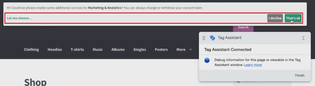 Modifying cookie settings from the consent banner of the browser