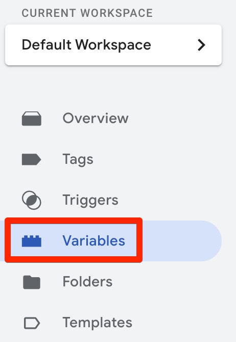 GTM variables section in the left pane