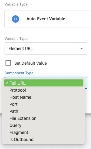 Auto-event variable element URL configuration