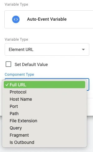 Auto-event variable element URL configuration