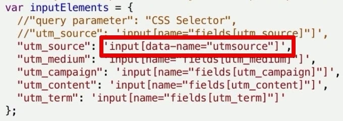 CSS selector for the UTM source field
