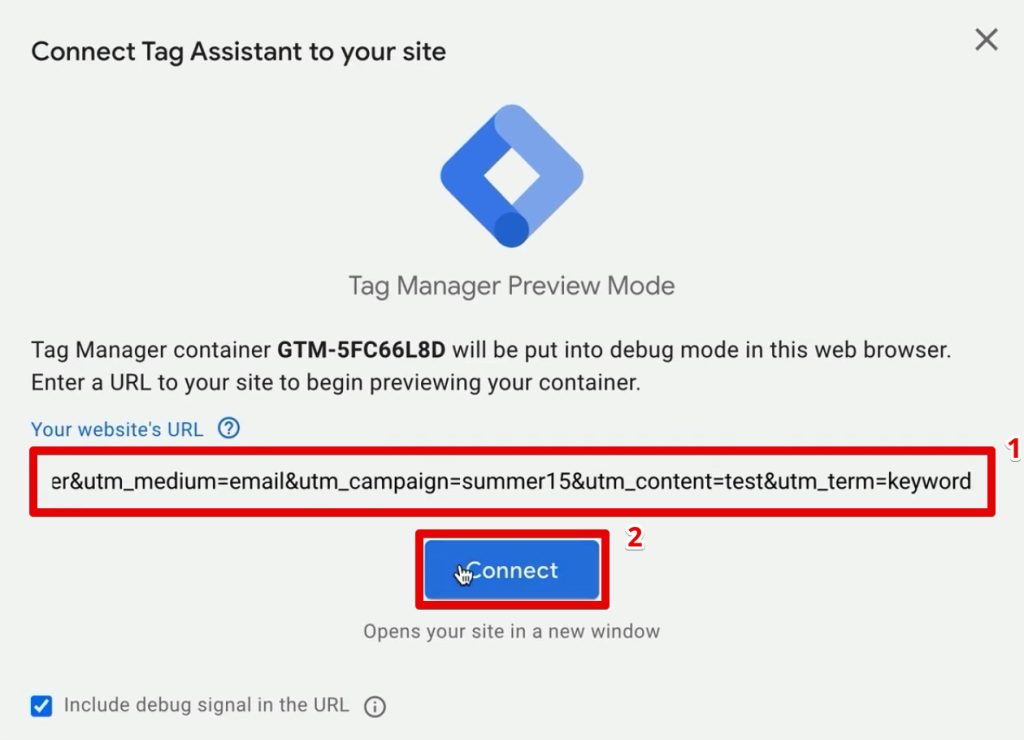 Connecting the Tag Assistant to the website