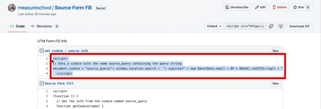 Copying the set cookie code