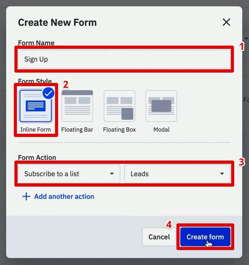 Creating a new signup form in ActiveCampaign