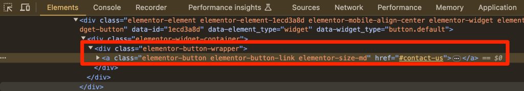 Element class and attribute in developer tools