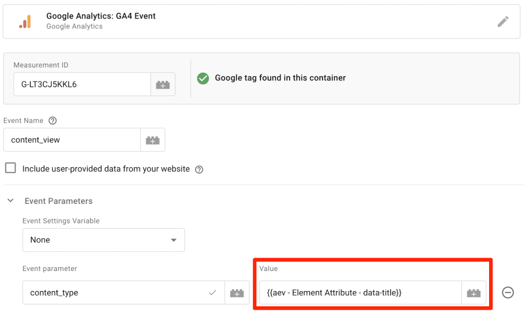 GA4 tag using auto-event element attribute variable