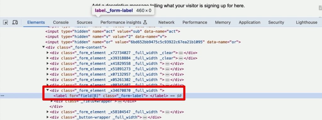 Hidden form field code