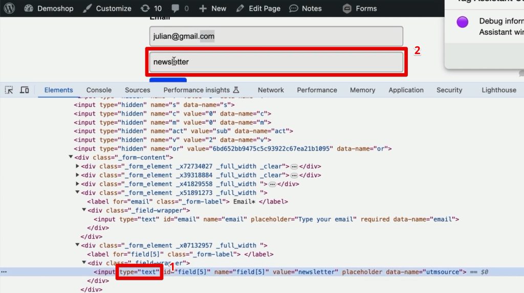 Hidden form fields filled in with UTM information