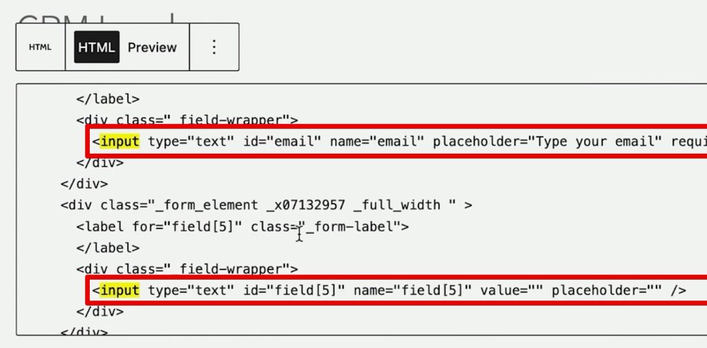 Input tags in the HTML code