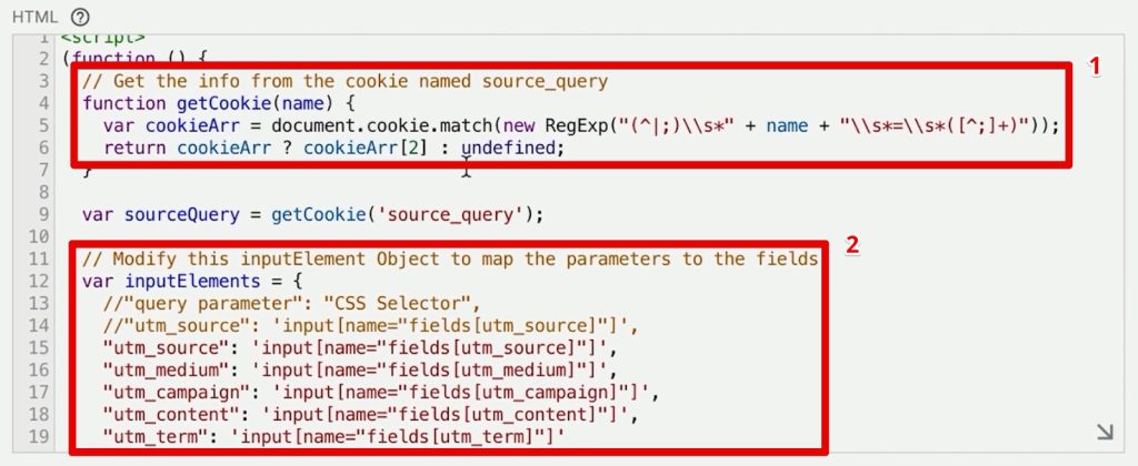 Pasting the source form fill script to the custom HTML tag