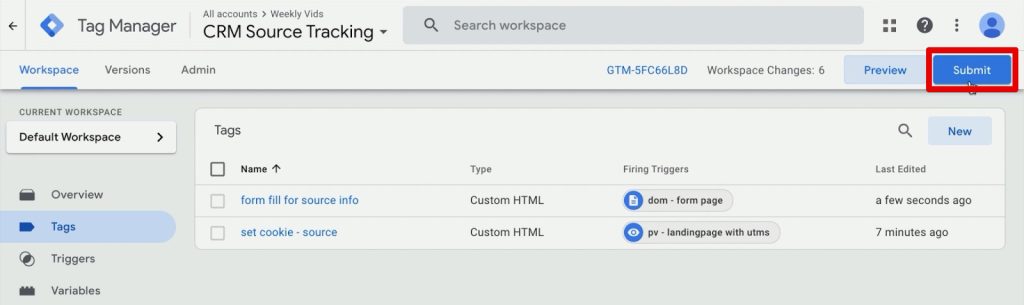 Submitting a live version of the GTM implementation