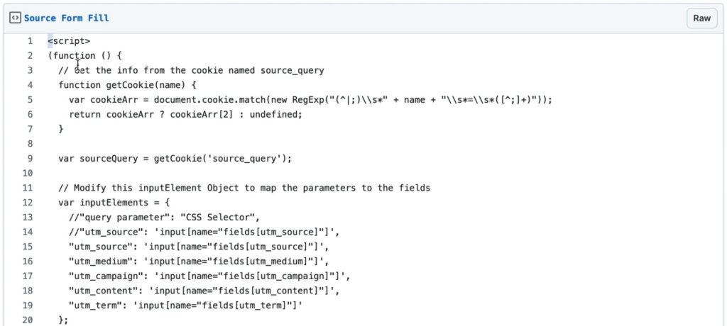The second code in the Souce Form Fill script