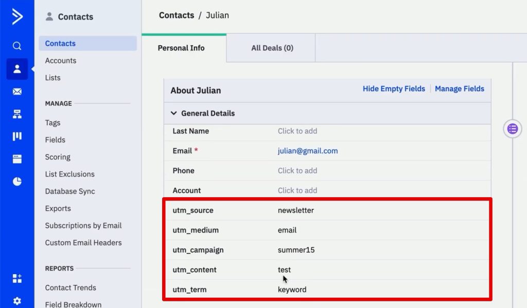 UTM information on the contacts page
