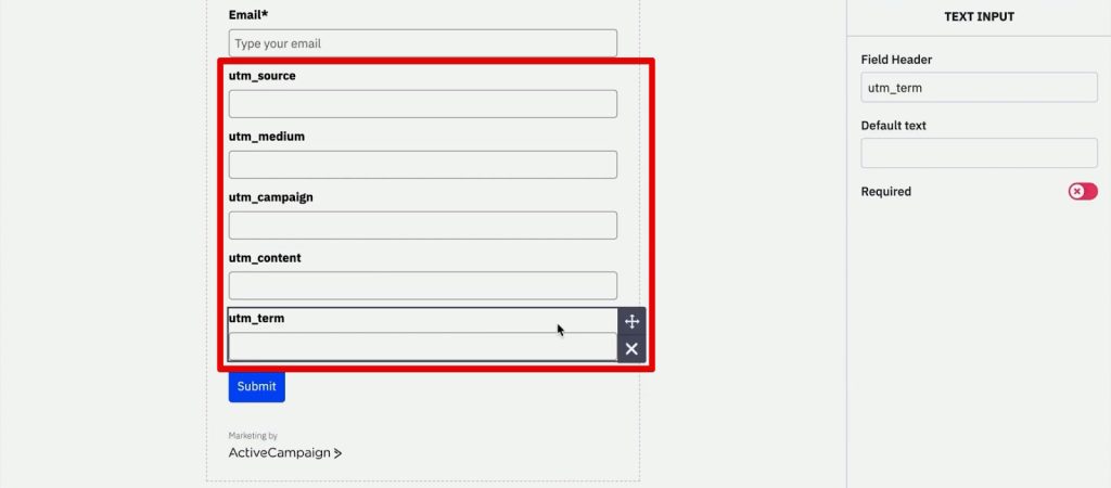 UTM parameter fields added to the form