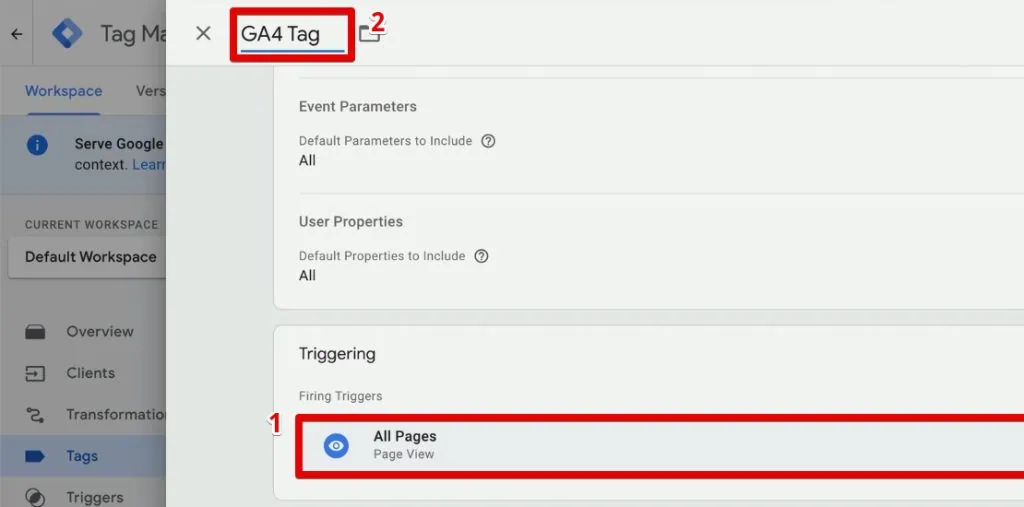 Adding a trigger and name for the tag