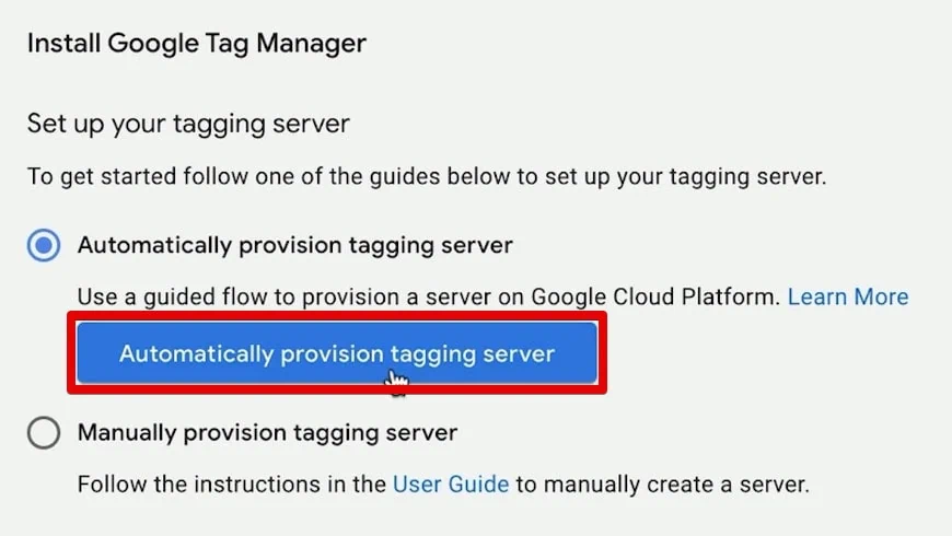 Automatically provisioning a tagging server on the Google Cloud Platform